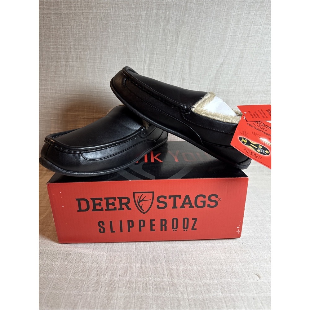 DEER STAGS Spun Faux Leather Comfort Slipper Black In&outdoor Mens Size 9